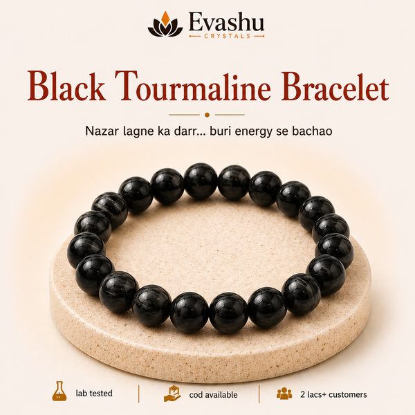 Authentic natural Black Tourmaline Bracelet for Nazar Shield and Energy Protection, shown as the main Evashu product view