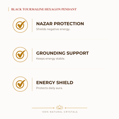 Black Tourmaline Hexagon Pendant benefits for nazar protection and negative-energy shielding, explained in an Evashu natural-crystal guide