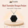 Authentic natural Black Tourmaline Hexagon Pendant for Nazar Protection and Grounding Support, shown as the main Evashu product view