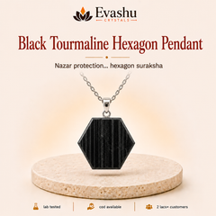 Authentic natural Black Tourmaline Hexagon Pendant for Nazar Protection and Grounding Support, shown as the main Evashu product view