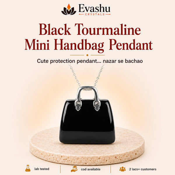 Authentic natural Black Tourmaline Mini Handbag Pendant for Daily Protection and Grounded Energy, shown as the main Evashu product view