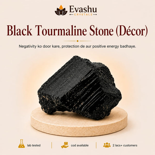 Authentic natural Black Tourmaline Raw Stone for Home Protection and Negative Energy Block, shown as the main Evashu product view