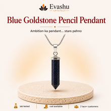 Load image into Gallery viewer, Authentic natural Blue Goldstone Pencil Pendant for Ambition Boost and Positive Mindset, shown as the main Evashu product view
