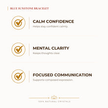 Load image into Gallery viewer, Blue Sunstone Bracelet benefits for calm mind and stress relief, explained in an Evashu natural-crystal guide
