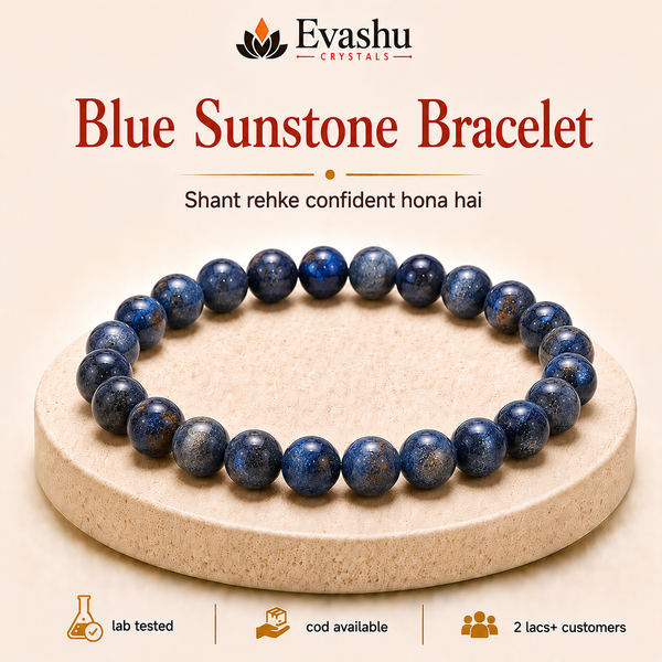 Authentic natural Blue Sunstone Bracelet for Calm Confidence and Mental Clarity, shown as the main Evashu product view