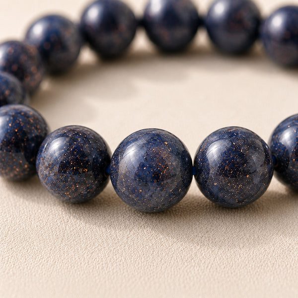 Close-up of authentic natural Blue Sunstone showing crystal texture, colour and craftsmanship