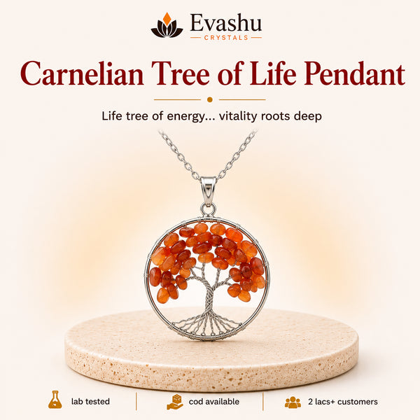Authentic natural Carnelian Tree of Life Pendant for Rooted Vitality and Confidence Growth, shown as the main Evashu product view