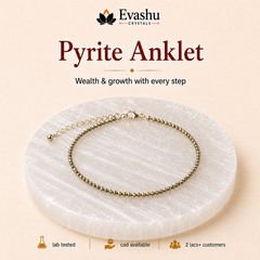 Authentic natural Pyrite Anklet with Free Selenite Charging Plate | Wealth Walk & Confidence in for wealth attraction and prosperity intention, shown as the