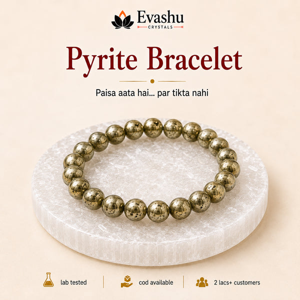 Authentic natural Pyrite Bracelet with Free Selenite Charging Plate | Wealth Retention & for wealth attraction and prosperity intention, shown as the main
