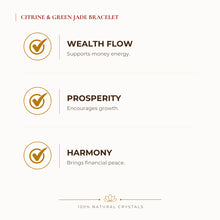 Load image into Gallery viewer, Citrine &amp; Green Jade Bracelet benefits for calm mind and stress relief, explained in an Evashu natural-crystal guide
