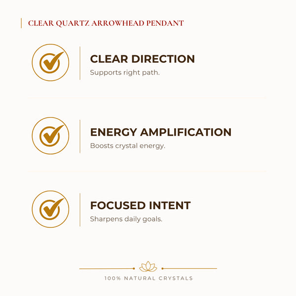 Clear Quartz Arrowhead Pendant benefits for focus and mental clarity, explained in an Evashu natural-crystal guide