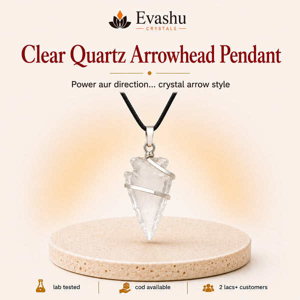 Authentic natural Clear Quartz Arrowhead Pendant for Clear Direction and Energy Amplification, shown as the main Evashu product view