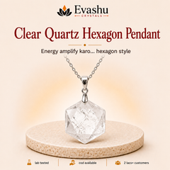 Authentic natural Clear Quartz Hexagon Pendant for Energy Boost and Clear Focus, shown as the main Evashu product view