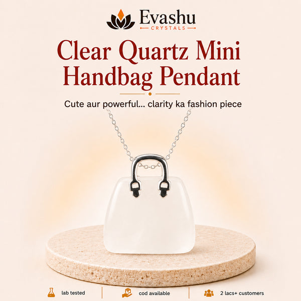 Authentic natural Clear Quartz Mini Handbag Pendant for Daily Energy and Mental Clarity, shown as the main Evashu product view