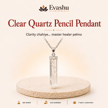 Load image into Gallery viewer, Authentic natural Clear Quartz Pencil Pendant for Mental Clarity and Energy Amplification, shown as the main Evashu product view
