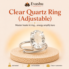 Authentic natural Clear Quartz Adjustable Ring for Energy Amplification and Mental Clarity, shown as the main Evashu product view