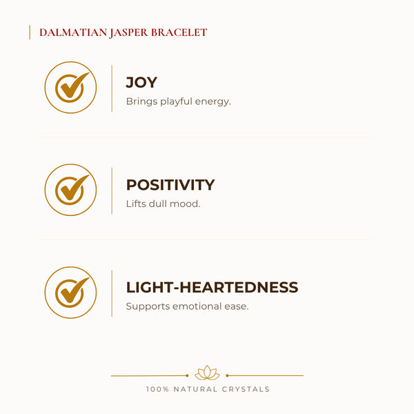 Dalmatian Jasper Bracelet benefits for focus and mental clarity, explained in an Evashu natural-crystal guide