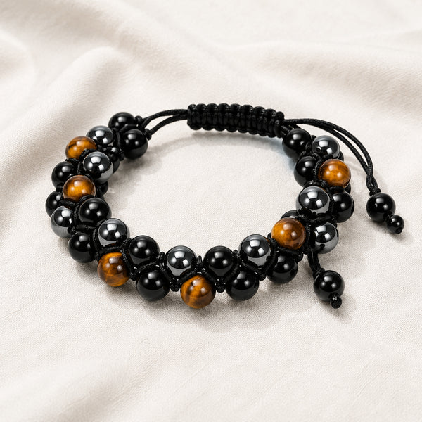 Dual Layer Triple Protection Bracelet displayed fully on white silk cloth to show its natural colour, shape and finish