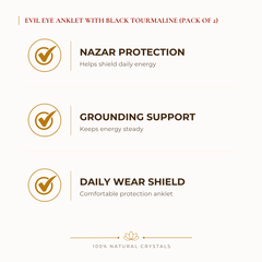 Evil Eye with Black Tourmaline Anklet with Free Selenite Charging Plate benefits for nazar protection and negative-energy shielding, explained in an Evashu