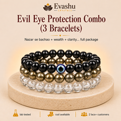 Authentic natural Evil Eye Protection Bracelet Combo for Nazar Shield and Wealth Layer, shown as the main Evashu product view