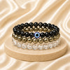Evil Eye Protection Bracelet Combo displayed fully on white silk cloth to show its natural colour, shape and finish