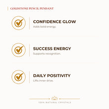 Load image into Gallery viewer, Goldstone Pencil Pendant benefits for focus and mental clarity, explained in an Evashu natural-crystal guide
