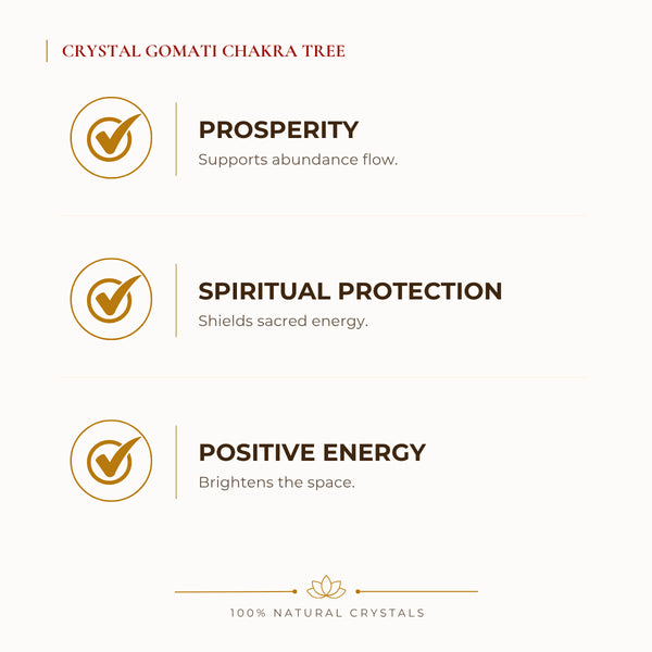 Gomati Chakra Crystal Tree benefits for wealth attraction and prosperity intention, explained in an Evashu natural-crystal guide