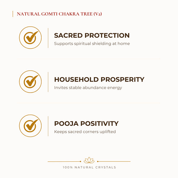 Gomti Chakra Crystal Tree benefits for wealth attraction and prosperity intention, explained in an Evashu natural-crystal guide