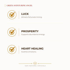 Green Aventurine Angel Figurine benefits for wealth attraction and prosperity intention, explained in an Evashu natural-crystal guide
