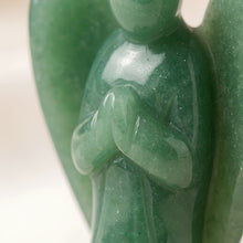 Load image into Gallery viewer, Close-up of authentic natural Green Aventurine showing crystal texture, colour and craftsmanship – green aventurine angel symbol of luck healing and prosperity

