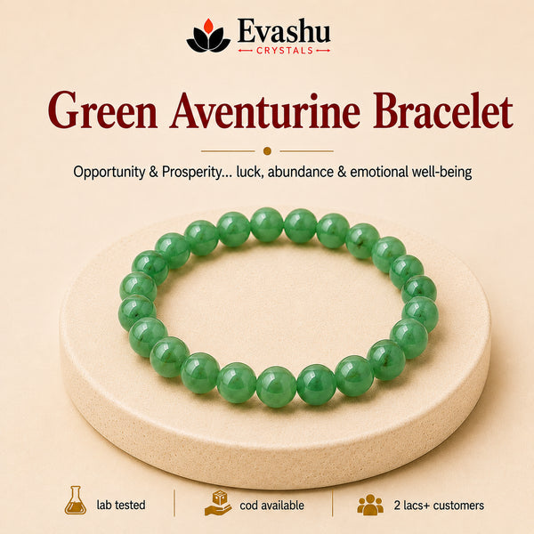 Authentic natural Green Aventurine Bracelet for Vitality Support and Heart Calm, shown as the main Evashu product view