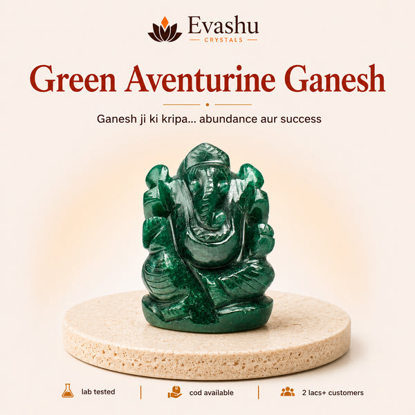 Authentic natural Green Aventurine Ganesh Idol for Obstacle Removal and Prosperity, shown as the main Evashu product view
