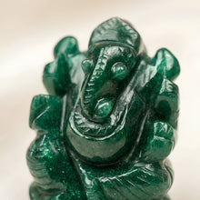 Load image into Gallery viewer, Close-up of authentic natural Green Aventurine showing crystal texture, colour and craftsmanship – green aventurine ganesh symbol of prosperity growth and good
