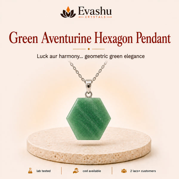 Authentic natural Green Aventurine Hexagon Pendant for Luck Support and Heart Harmony, shown as the main Evashu product view