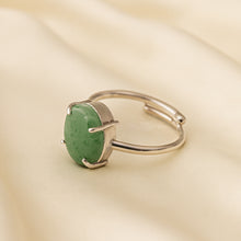 Load image into Gallery viewer, Green Aventurine Adjustable Ring displayed fully on white silk cloth to show its natural colour, shape and finish
