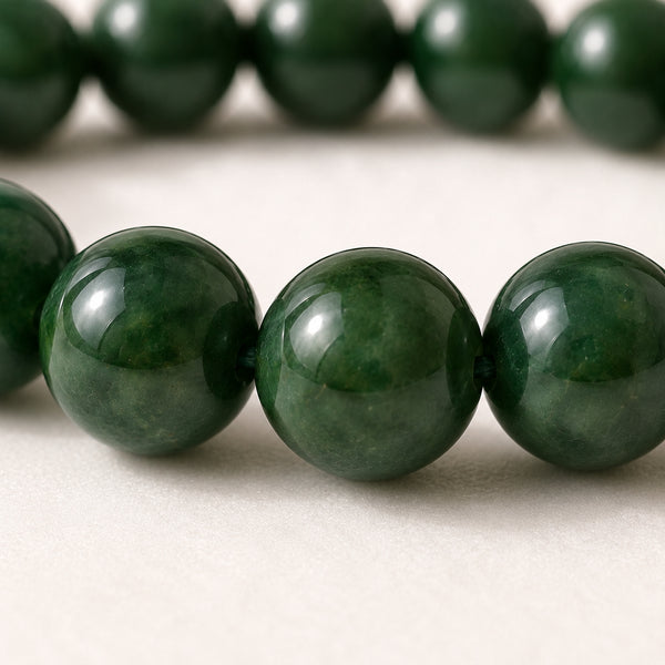 Close-up of authentic natural Green Jade showing crystal texture, colour and craftsmanship