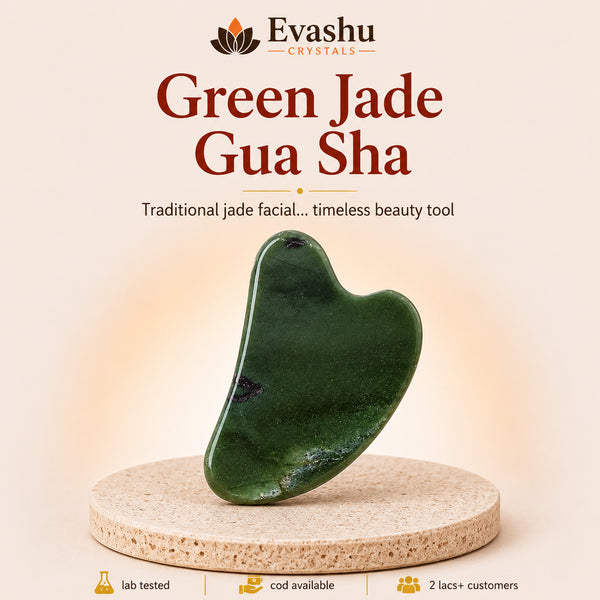 Authentic natural Green Jade Gua Sha for Detox Support and Facial Toning, shown as the main Evashu product view