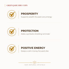 Green Jade Zibu Coin benefits for wealth attraction and prosperity intention, explained in an Evashu natural-crystal guide
