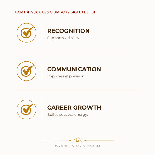 Fame & Success Bracelet Combo benefits for focus and mental clarity, explained in an Evashu natural-crystal guide
