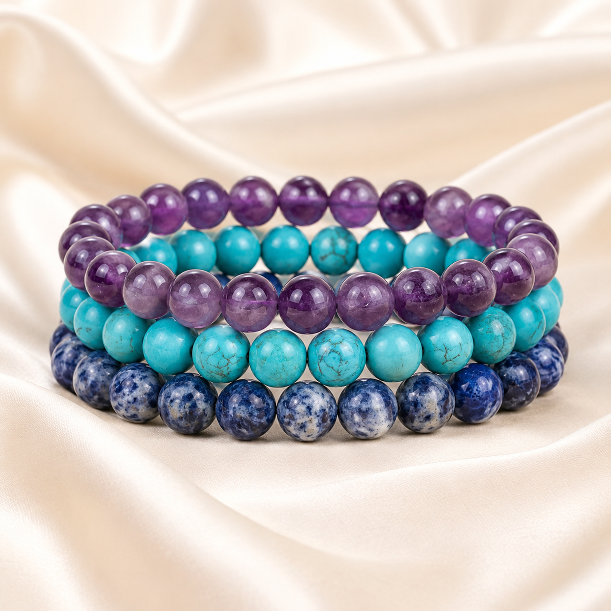 Fame & Success Bracelet Combo displayed fully on white silk cloth to show its natural colour, shape and finish