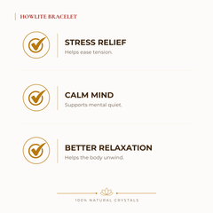 Howlite Bracelet benefits for calm mind and stress relief, explained in an Evashu natural-crystal guide