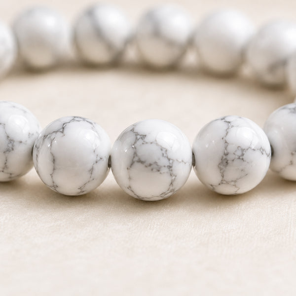 Close-up of authentic natural Howlite showing crystal texture, colour and craftsmanship