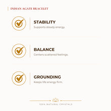 Load image into Gallery viewer, Indian Agate Bracelet benefits for grounding and balanced energy, explained in an Evashu natural-crystal guide
