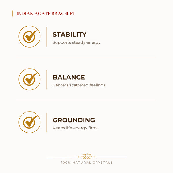 Indian Agate Bracelet benefits for grounding and balanced energy, explained in an Evashu natural-crystal guide