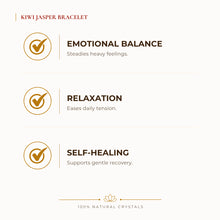 Load image into Gallery viewer, Kiwi Jasper Bracelet benefits for calm mind and stress relief, explained in an Evashu natural-crystal guide
