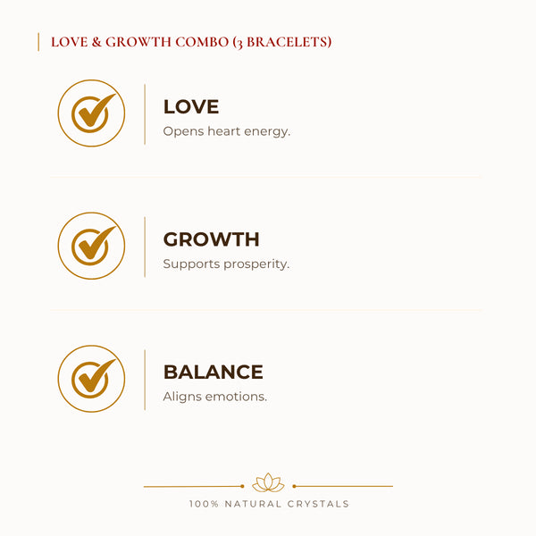 Love & Growth Bracelet Combo benefits for wealth attraction and prosperity intention, explained in an Evashu natural-crystal guide
