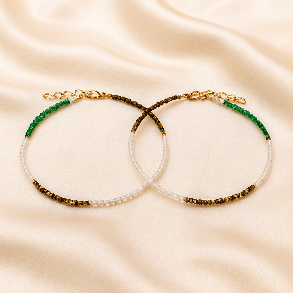 Money Magnet Anklet Pack displayed fully on white silk cloth to show its natural colour, shape and finish