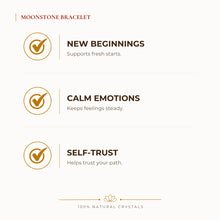 Load image into Gallery viewer, Moonstone Bracelet benefits for focus and mental clarity, explained in an Evashu natural-crystal guide
