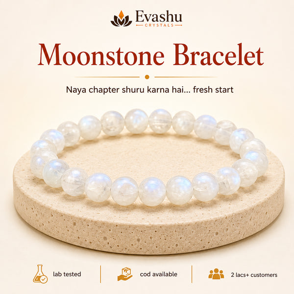 Authentic natural Moonstone Bracelet for New Beginnings and Calm Emotions, shown as the main Evashu product view