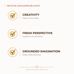 Multi Picasso Jasper Bracelet benefits for confidence and inner strength, explained in an Evashu natural-crystal guide